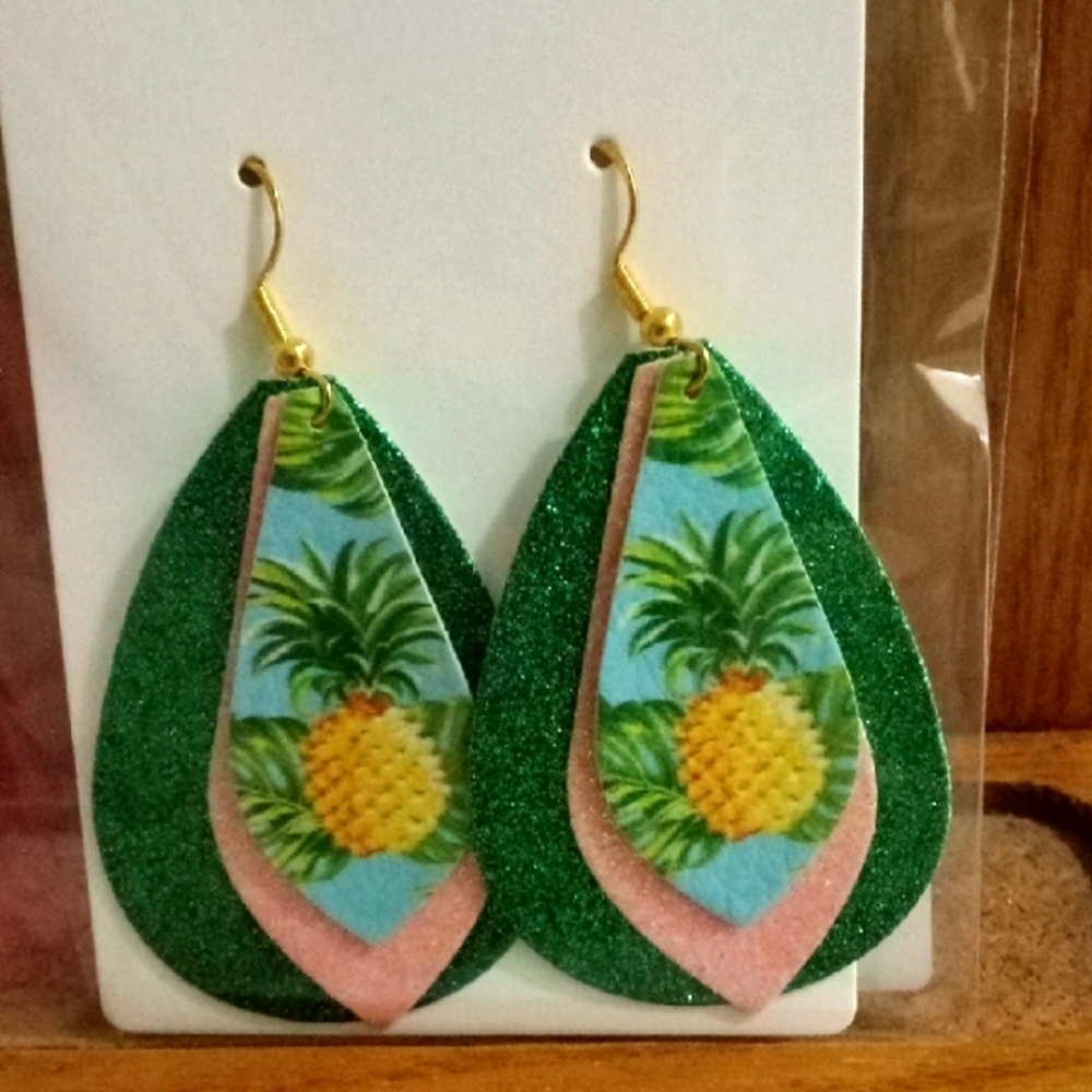 Tropical Pineapple Handmade Faux Leather Earrings